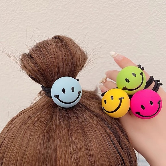 Yellow Smile Face Rubber Band for Hair - Picture 3 of 4